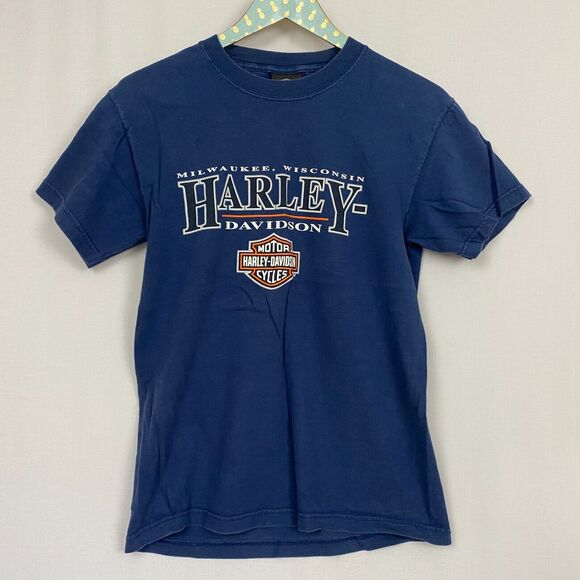 Harley Davidson T Shirt Mens Small Blue Milwaukee WI House of Harley Big Logo - Picture 2 of 8